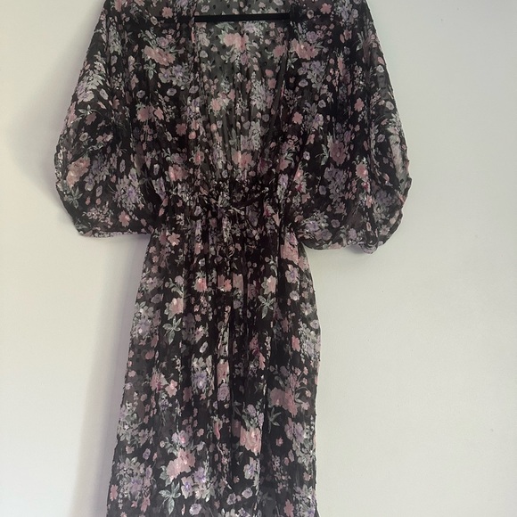 **3 for $15**Floral Black and Pink Cardigan coverup - Picture 1 of 4